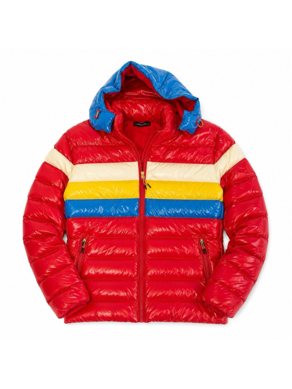 Roku Studio Colorblock Stripe Glossy Shiny Puffer Jacket Coat 2XL